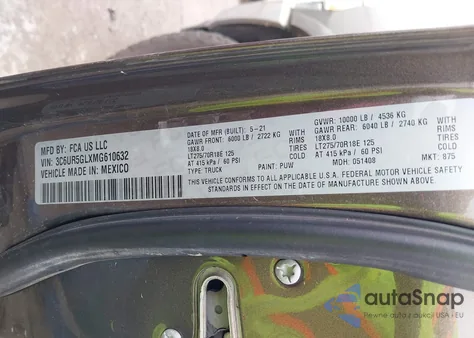 2021 Ram 2500 Limited Longhorn 4X4 6'4 Box из США, поврежденный, VIN 3C6UR5GLXMG610632